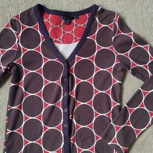 GUC Boden big brown dots cotton cardigan with navy trim